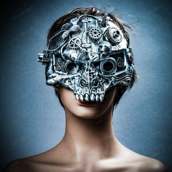 Steampunk Ghost Skull Robotic Masquerade PartyMask - Picture 4 of 7